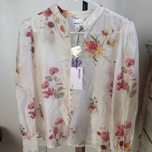 Bailey 44 Cream Floral Button-Up Blouse with Pink & Orange Blooms
